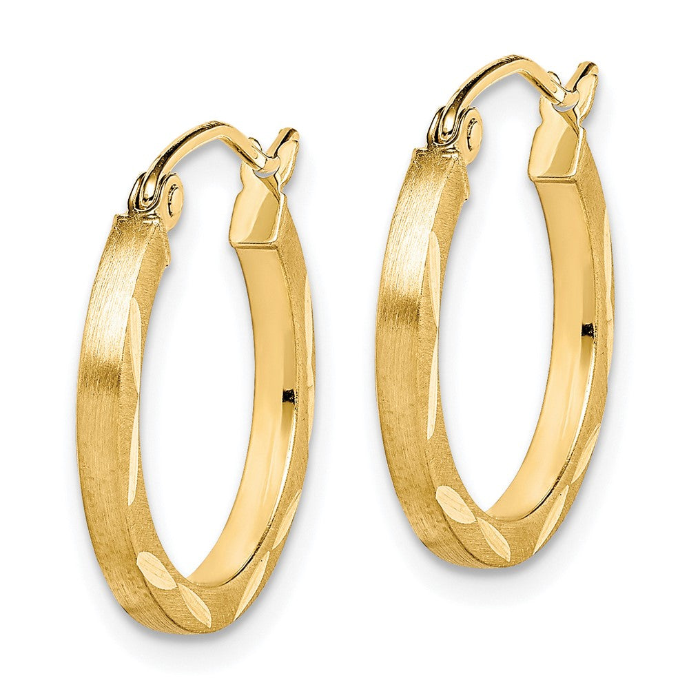 10K Yellow Gold Satin Diamond-cut 2x20mm Hoop Earrings