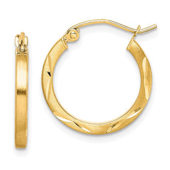 10K Yellow Gold Satin Diamond-cut 2x20mm Hoop Earrings