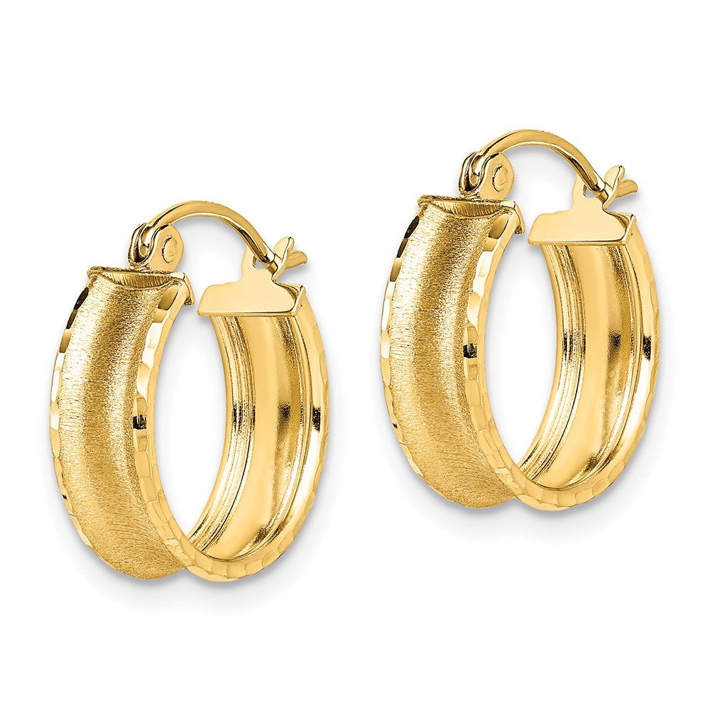 10K Yellow Gold Satin Diamond-cut Hoop Earrings