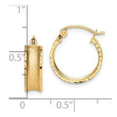 10K Yellow Gold Satin Diamond-cut Hoop Earrings