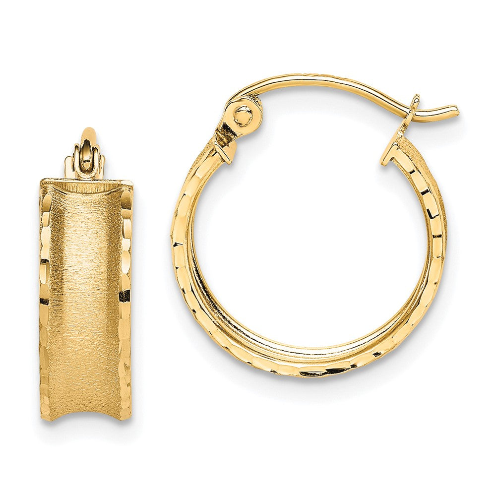 10K Yellow Gold Satin Diamond-cut Hoop Earrings