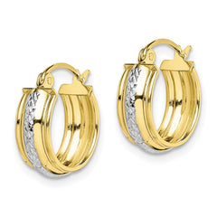 10K Yellow Gold & Rhodium Diamond-cut Small Hoop Earrings