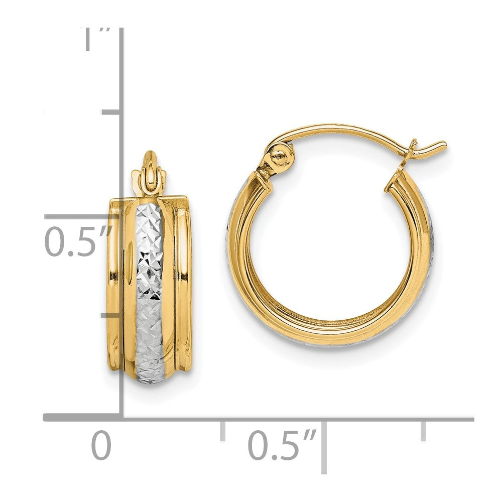 10K Yellow Gold & Rhodium Diamond-cut Small Hoop Earrings