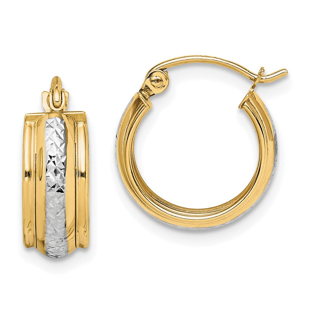 10K Yellow Gold & Rhodium Diamond-cut Small Hoop Earrings