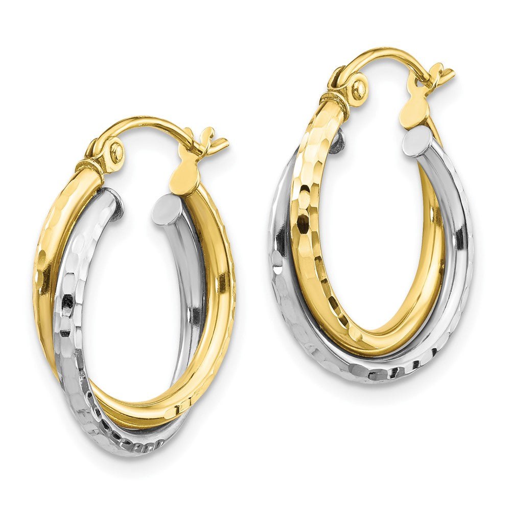 10K Two-Tone Gold Textured Twist Hoop Earrings