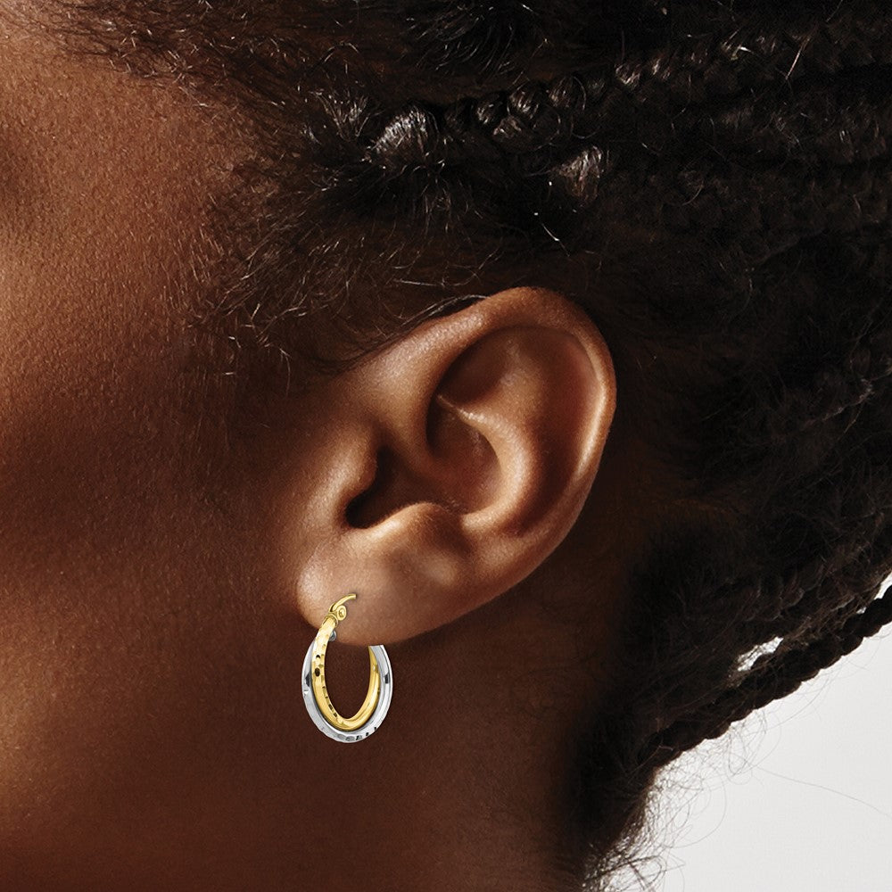 10K Two-Tone Gold Textured Twist Hoop Earrings