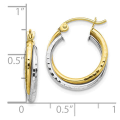 10K Two-Tone Gold Textured Twist Hoop Earrings