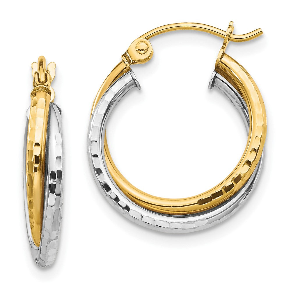 10K Two-Tone Gold Textured Twist Hoop Earrings