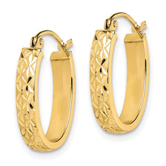 10K Yellow Gold Diamond-cut Oval Hoop Earrings