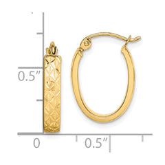 10K Yellow Gold Diamond-cut Oval Hoop Earrings