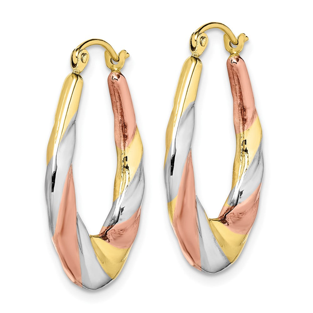 10K Yellow Gold & Rhodium Oval Scalloped Hollow Hoop Earrings