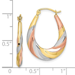 10K Yellow Gold & Rhodium Oval Scalloped Hollow Hoop Earrings