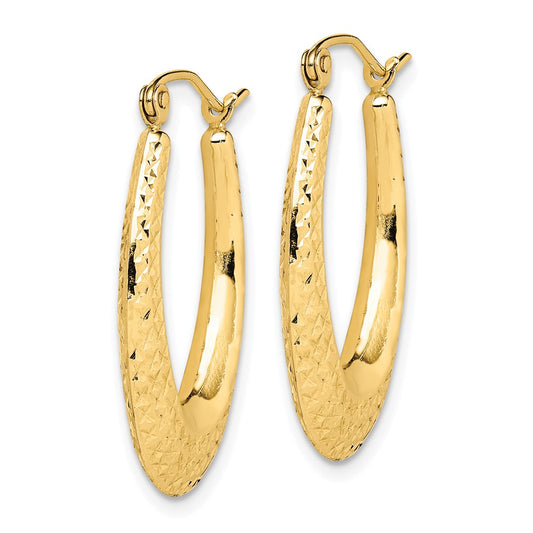 10K Yellow Gold Textured Oval Hollow Hoop Earrings