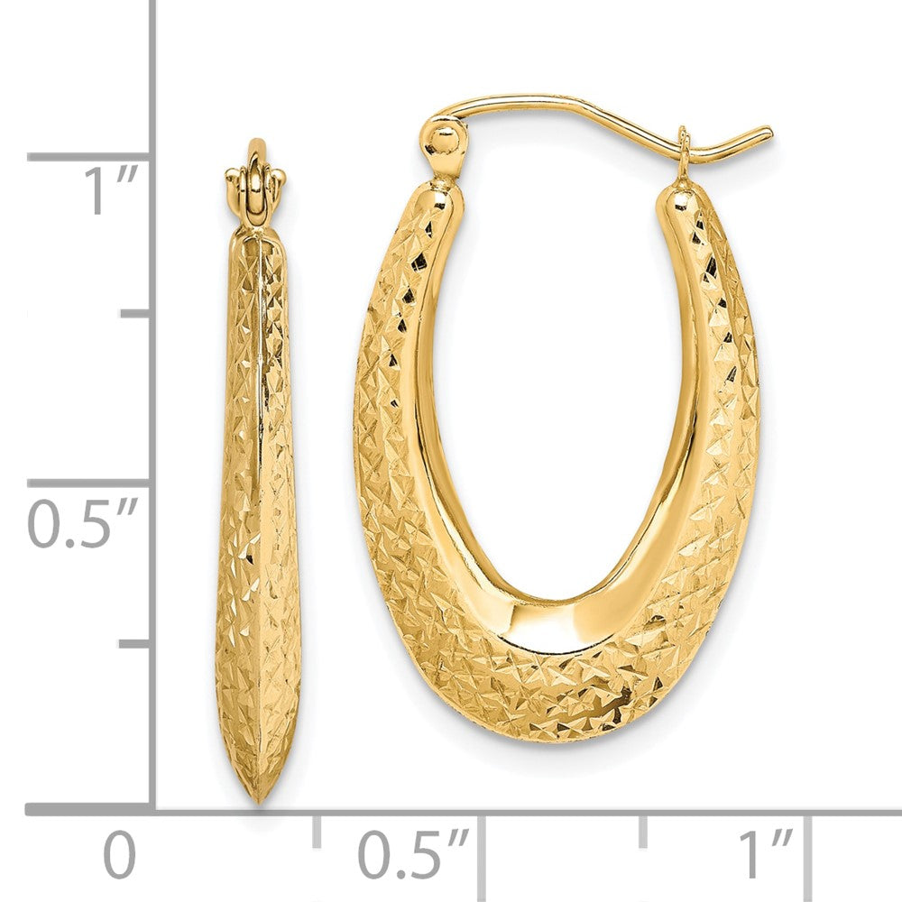 10K Yellow Gold Textured Oval Hollow Hoop Earrings