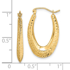 10K Yellow Gold Textured Oval Hollow Hoop Earrings