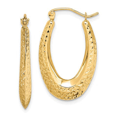 10K Yellow Gold Textured Oval Hollow Hoop Earrings