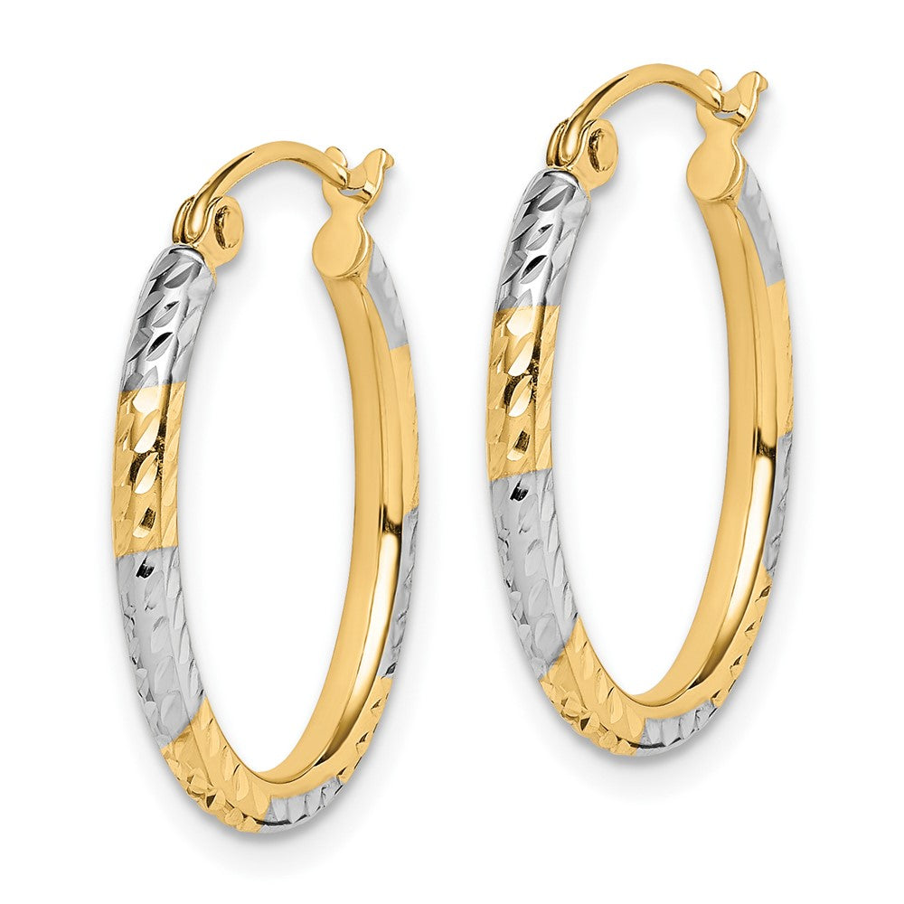 10K Yellow Gold & Rhodium Diamond-cut Patterned Oval Hoop Earrings