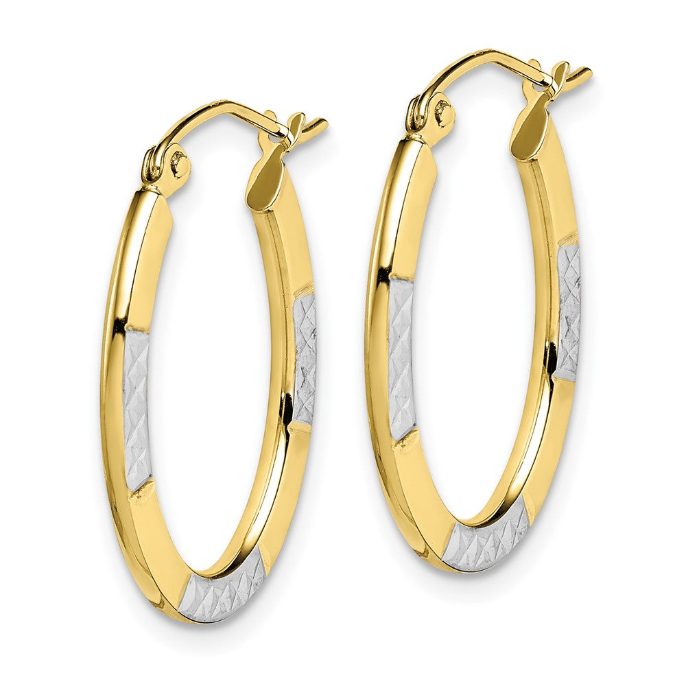 10K Yellow Gold & Rhodium Diamond-cut Oval Hoop Earrings