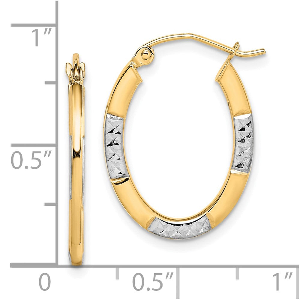 10K Yellow Gold & Rhodium Diamond-cut Oval Hoop Earrings
