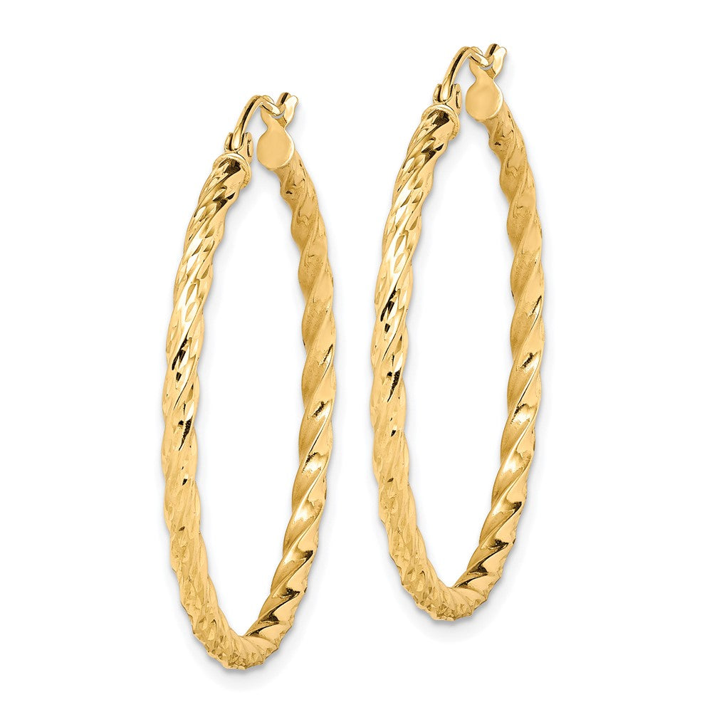 10K Yellow Gold Twisted Diamond-cut 35mm Hoop Earrings