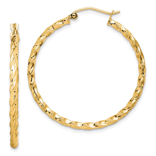 10K Yellow Gold Twisted Diamond-cut 35mm Hoop Earrings