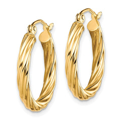 10K Yellow Gold Polished 3mm Twisted Hoop Earrings