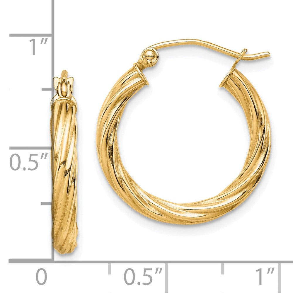 10K Yellow Gold Polished 3mm Twisted Hoop Earrings