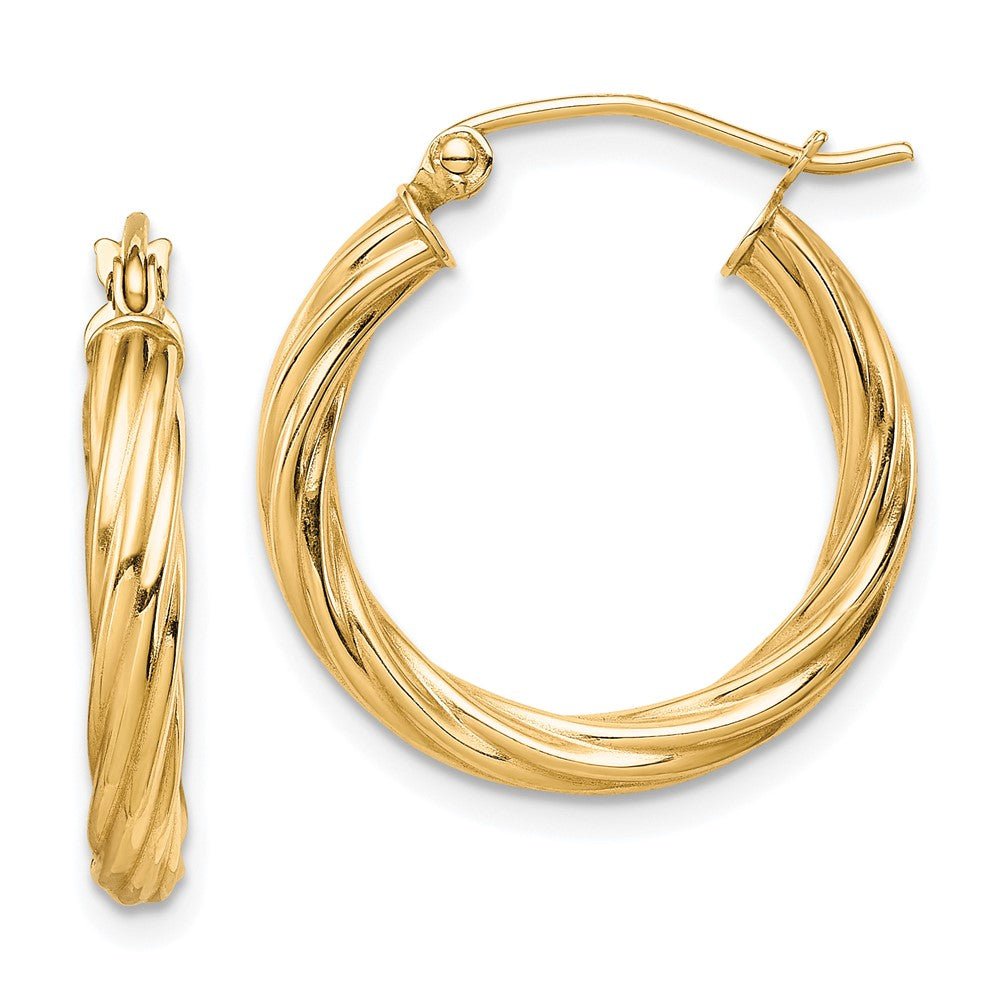 10K Yellow Gold Polished 3mm Twisted Hoop Earrings