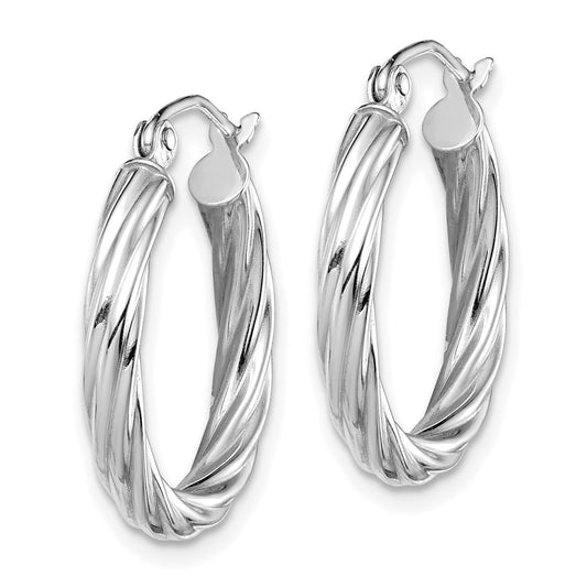 10K White Gold Polished 3mm Twisted Hoop Earrings