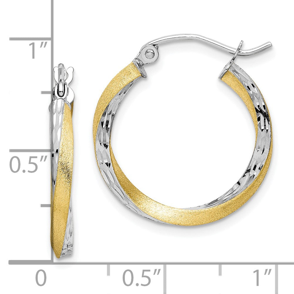 10K Yellow Gold & Rhodium Diamond-cut 2.5mm Twisted Hoop Earrings