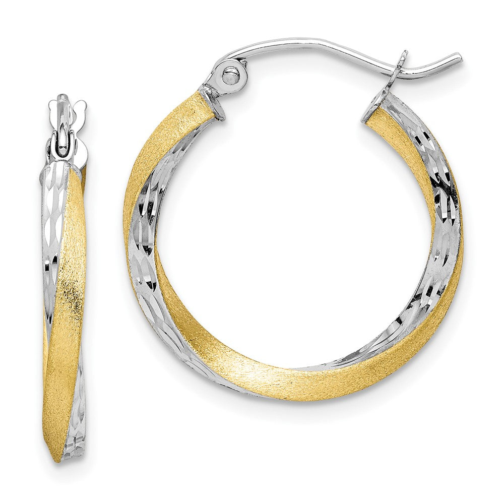 10K Yellow Gold & Rhodium Diamond-cut 2.5mm Twisted Hoop Earrings