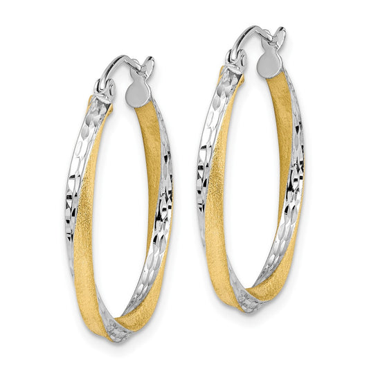 10K Yellow Gold & Rhodium Diamond-cut 2.5mm Twisted Hoop Earrings