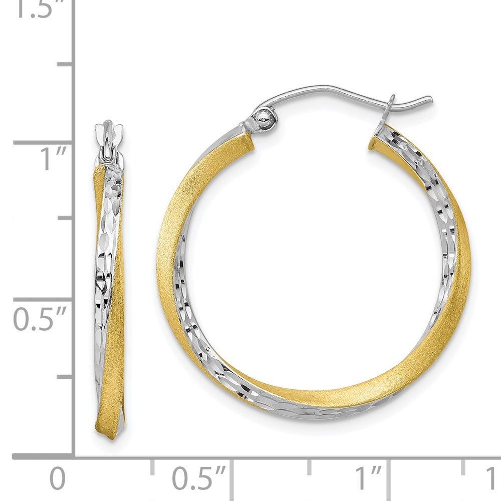 10K Yellow Gold & Rhodium Diamond-cut 2.5mm Twisted Hoop Earrings