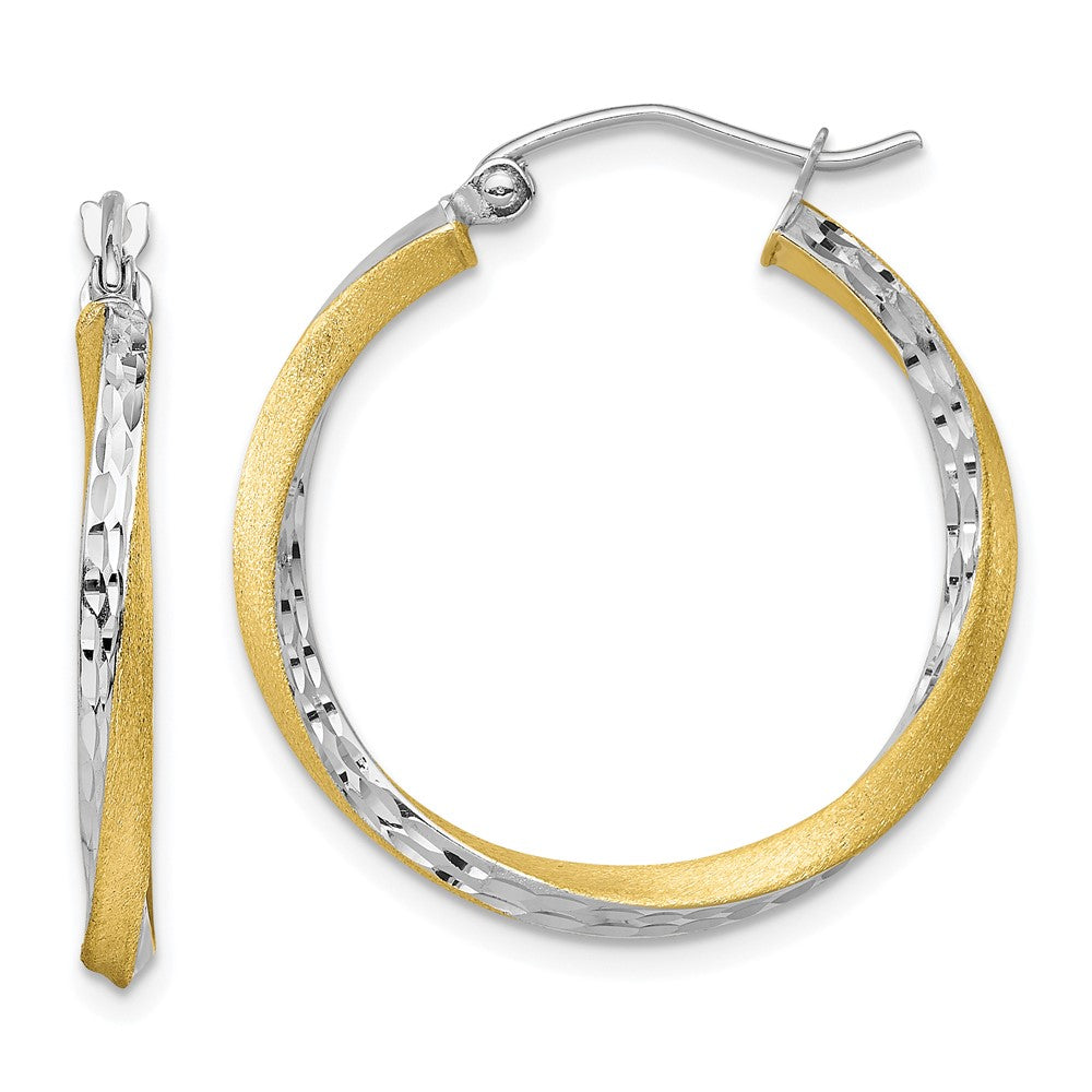 10K Yellow Gold & Rhodium Diamond-cut 2.5mm Twisted Hoop Earrings