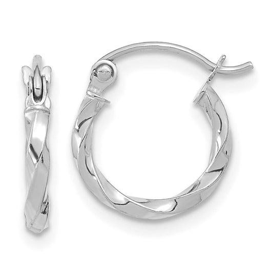 10K White Gold Twist Polished Hoop Earrings