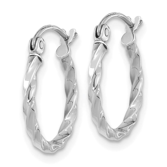 10K White Gold Twist Polished Hoop Earrings