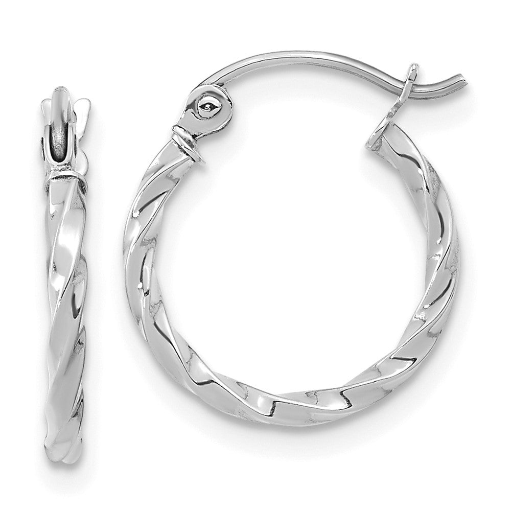 10K White Gold Twist Polished Hoop Earrings