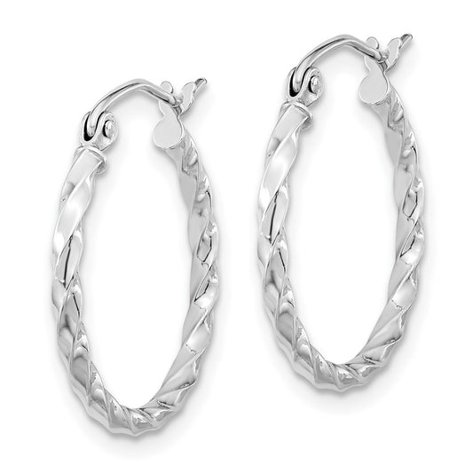 10K White Gold Twist Polished Hoop Earrings