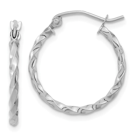 10K White Gold Twist Polished Hoop Earrings