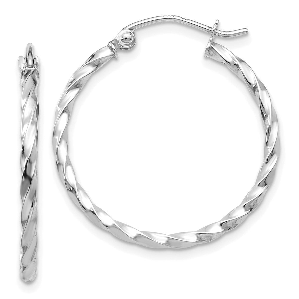 10K White Gold Twist Polished Hoop Earrings