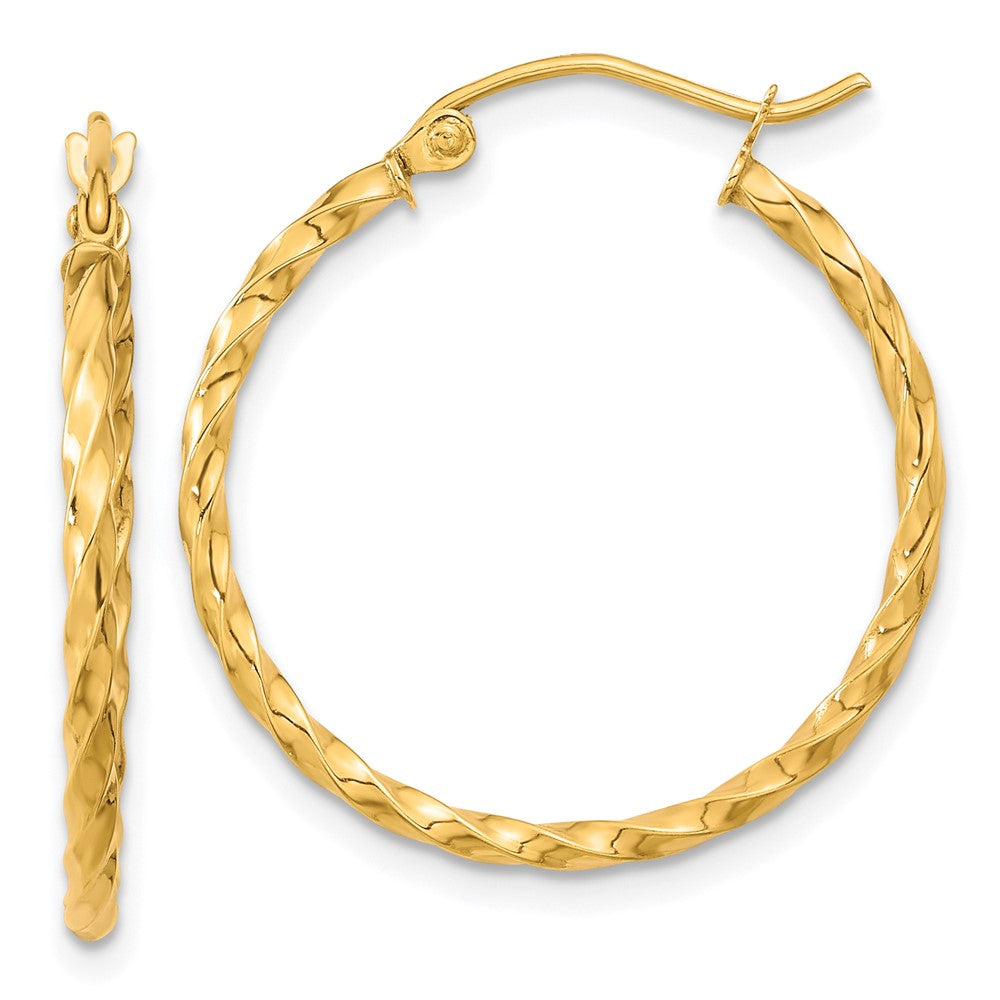 10K Yellow Gold Twist Polished Hoop Earrings