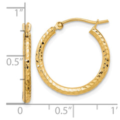 10K Yellow Gold Diamond-cut 2mm Round Tube Hoop Earrings