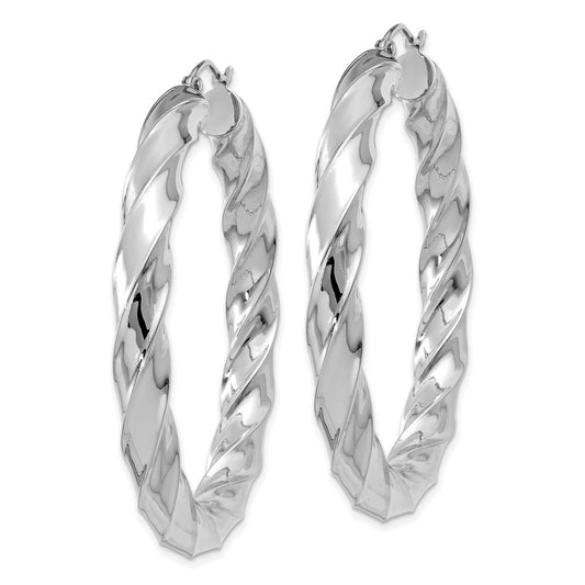 10K White Gold Diamond-cut 2mm Round Tube Hoop Earrings