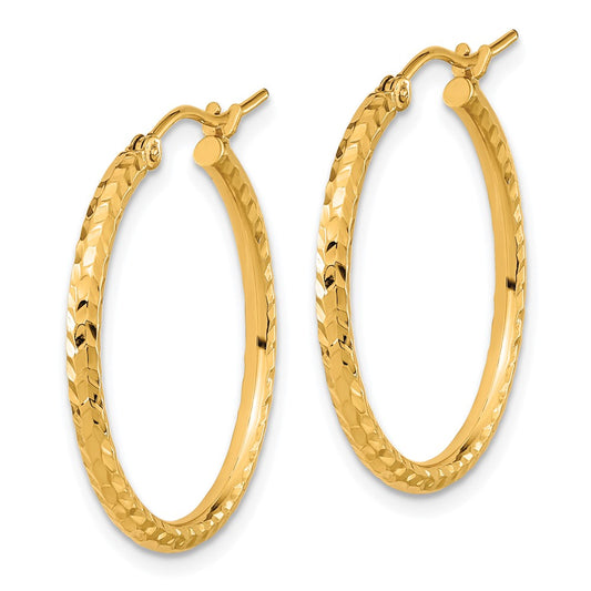 10K Yellow Gold Diamond-cut 2mm Round Tube Hoop Earrings