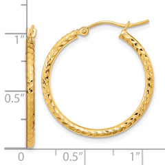 10K Yellow Gold Diamond-cut 2mm Round Tube Hoop Earrings