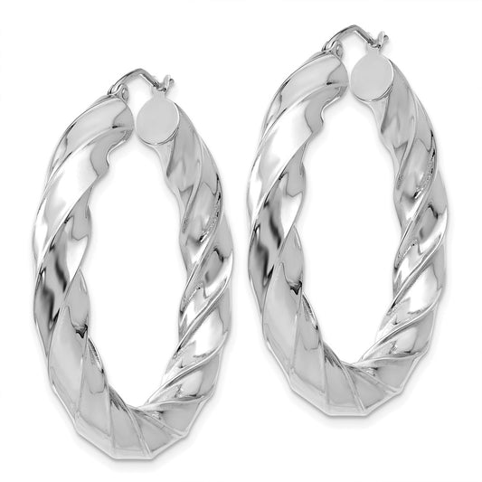 10K White Gold Diamond-cut 2mm Round Tube Hoop Earrings