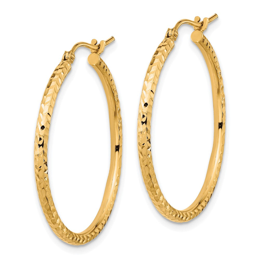 10K Yellow Gold Diamond-cut 2mm Round Tube Hoop Earrings