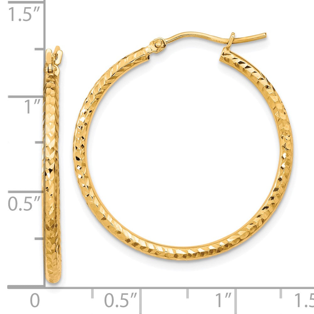 10K Yellow Gold Diamond-cut 2mm Round Tube Hoop Earrings