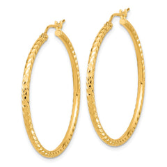 10K Yellow Gold Diamond-cut 2mm Round Tube Hoop Earrings