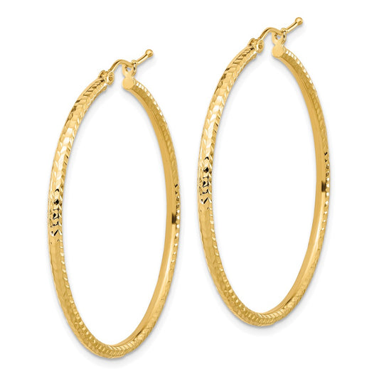 10K Yellow Gold Diamond-cut 2mm Round Tube Hoop Earrings